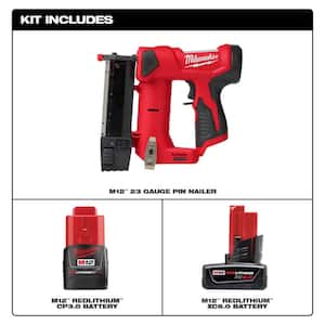 M12 12-Volt 23-Gauge Lithium-Ion Cordless Pin Nailer with M12 6.0Ah and M12 3.0Ah Battery Packs