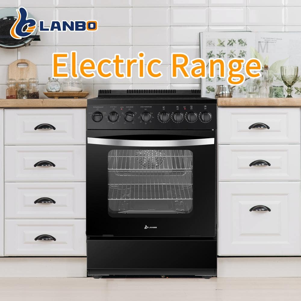 Lanbo 24" Black Freestanding Electric Range with Convection and Warming Drawer