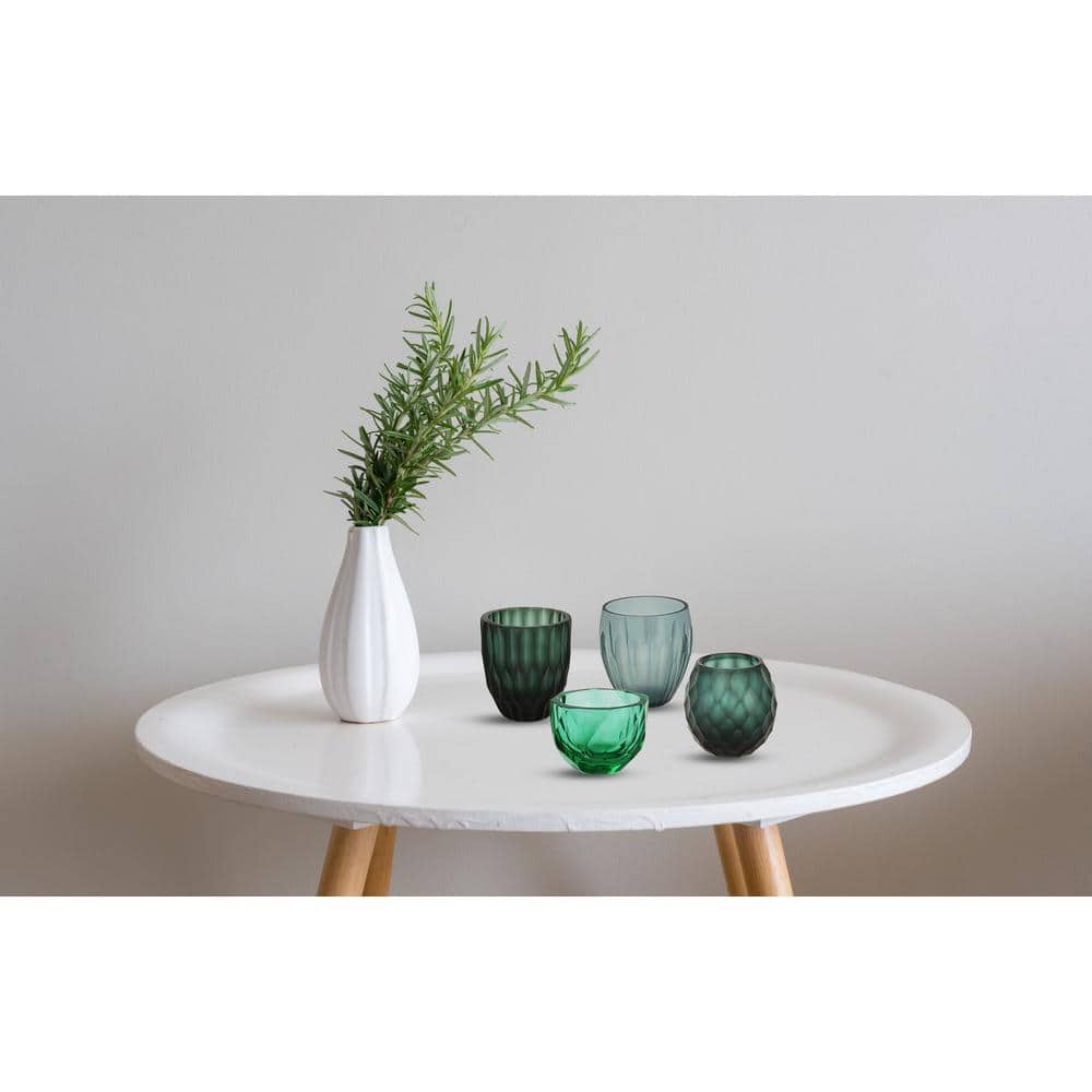 Leaf Green Glass Votive Candle Holders Set of 2