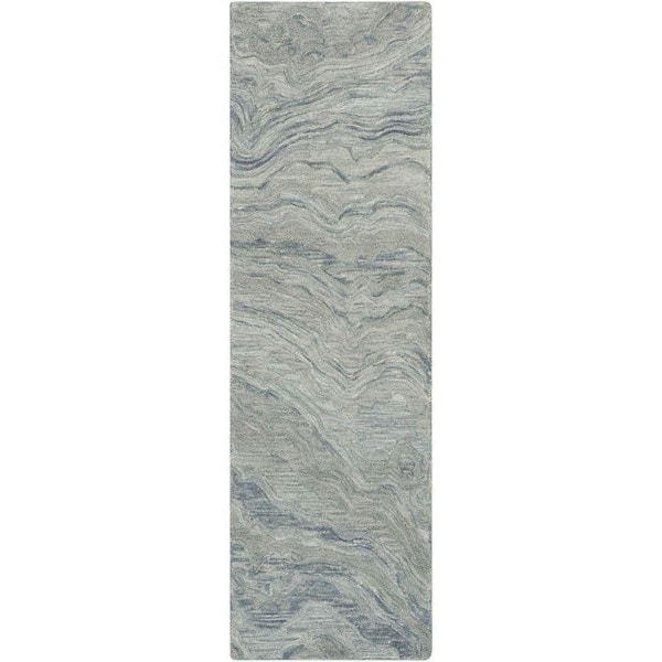 Nourison Graceful Blue 2 ft. x 8 ft. Abstract Contemporary Runner Area Rug