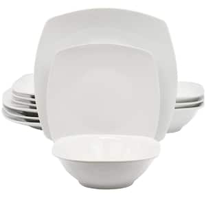 Blanca Cafe 12 Piece Square Ceramic Dinnerware Service Set For 4 in White