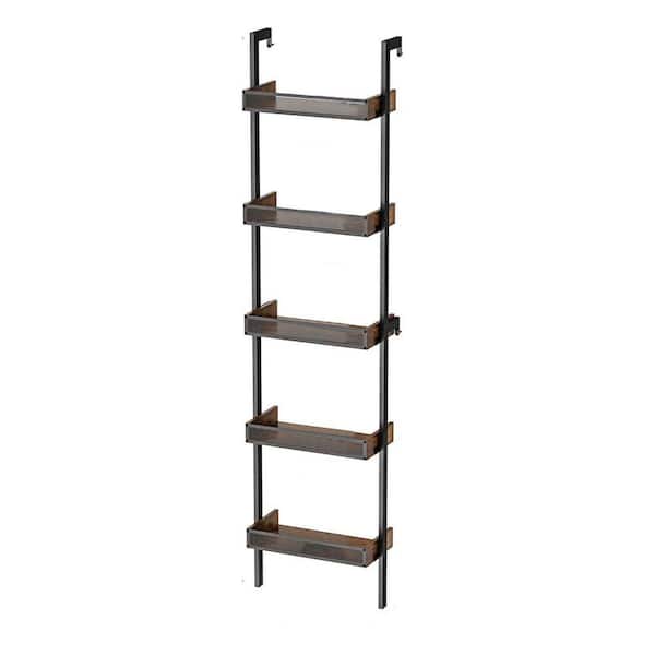 68.5 in. H x 17.28 in. W 50-Bottle Black Wood 5-Tier Freestanding Wine Rack with Fall Protection Barrier for Kitchen