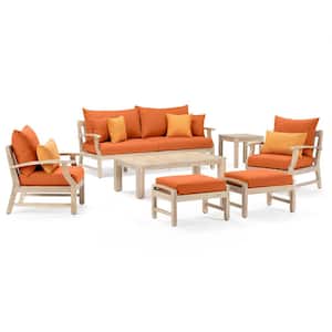 Kooper 7-Piece Wood Patio Conversation Deep Seating Set with Sunbrella Tikka Orange Cushions
