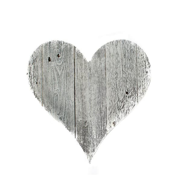 HomeRoots 24 in. White Wash Rustic Farmhouse White Wash Large Wooden Heart
