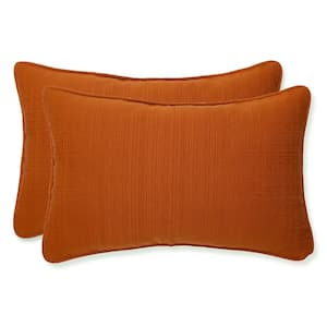 Solid Orange Rectangular Outdoor Lumbar Throw Pillow 2-Pack