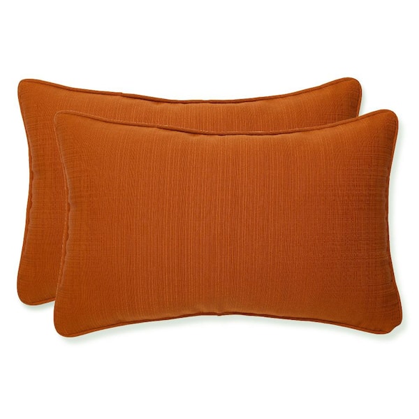 Pillow Perfect Solid Orange Rectangular Outdoor Lumbar Throw Pillow 2-Pack