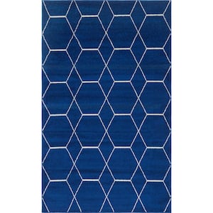 Trellis Frieze Navy/Ivory Blue 5 ft. x 8 ft. Geometric Area Rug