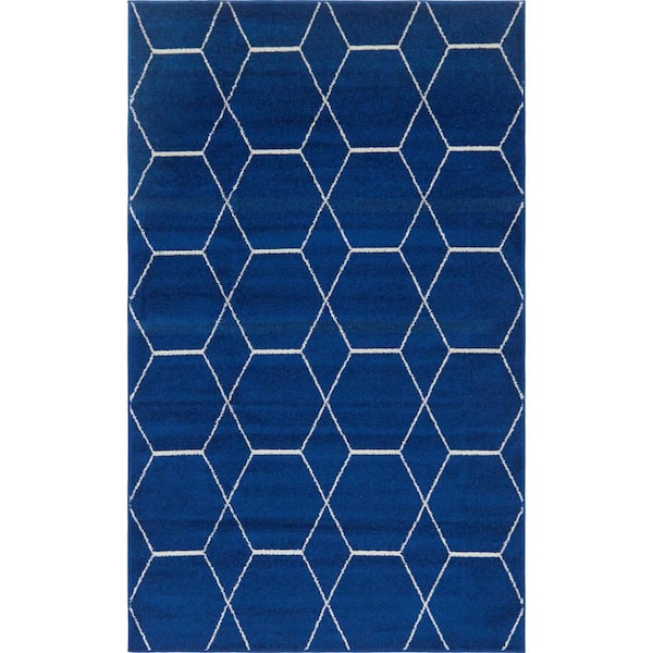 StyleWell Trellis Frieze Navy/Ivory Blue 5 ft. x 8 ft. Geometric Area Rug