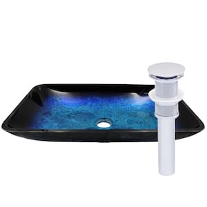 Fresca Glass Vessel Sink in Blue and Black with Pop-Up Drain in Chrome
