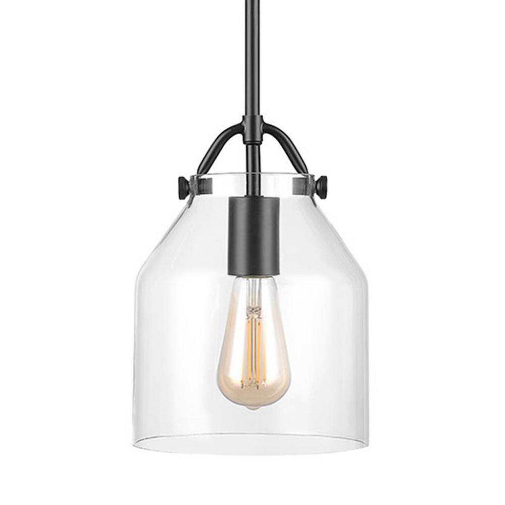 Matte Black Farmhouse Pendant Light with Clear Glass Shade