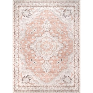 Tracie Machine Washable Floral Medallion Peach 2 ft. 6 in. x 8 ft. Indoor Runner Rug