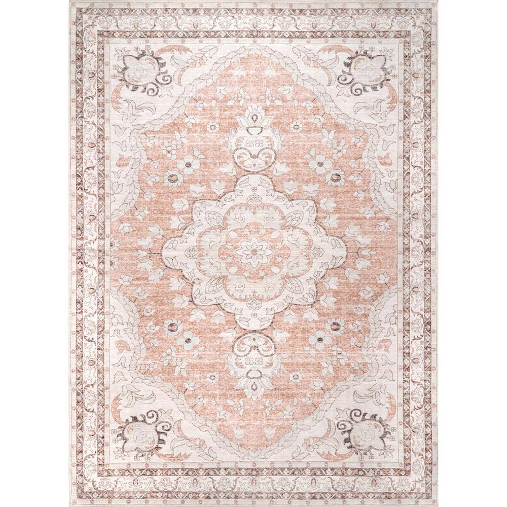 nuLOOM Tracie Machine Washable Floral Medallion Peach 5 ft. x 8 ft