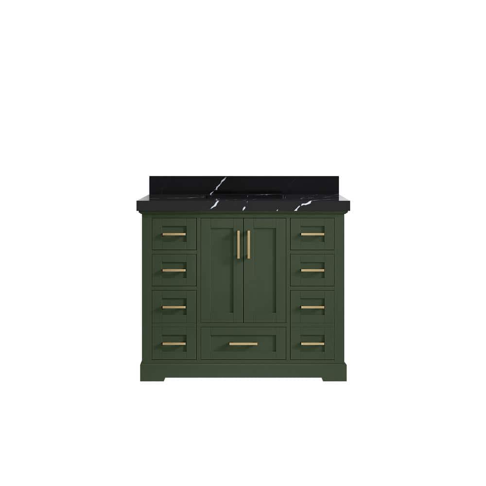 Willow Collections Boston 42 in. W x 22 in. D x 36 in. H Single Sink Bath Vanity in Pewter Green with 2 in. Calacatta Black Top, Fine Grain