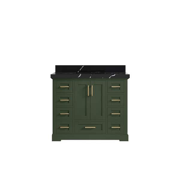 Willow Collections Boston 42 in. W x 22 in. D x 36 in. H Single Sink Bath Vanity in Pewter Green with 2 in. Calacatta Black Qt. Top