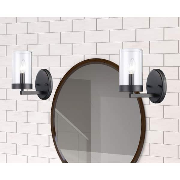 Meadowlark 1-Light Black Indoor Wall Sconce Light Fixture with Clear Glass Shade