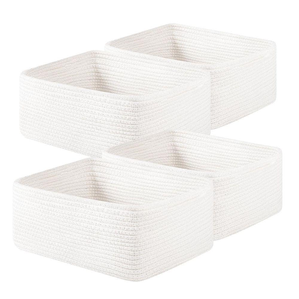 White 14.17 in. x 6.3 in. Cotton Woven Rope Decorative Basket (Set