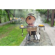 22 in. Kamado Dual Fuel Charcoal/Gas Grill in Taupe with Cover, Gas Burner Kit, Cart, Shelves, Lava Stone, Ash Drawer