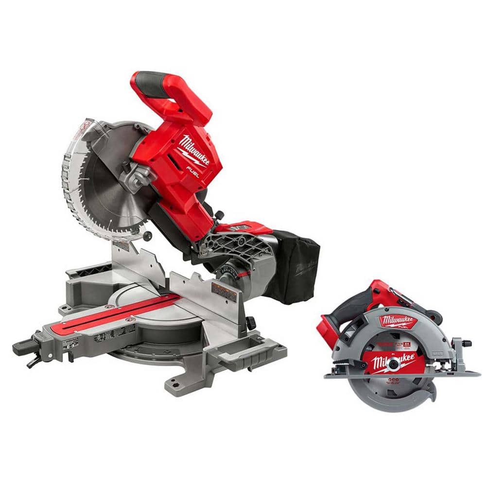 Milwaukee M18 FUEL 18V Lithium-Ion Brushless 10 in. Cordless Dual Bevel Sliding Compound Miter Saw with 7-1/4 in. Circular Saw -  2734-20-2732-20