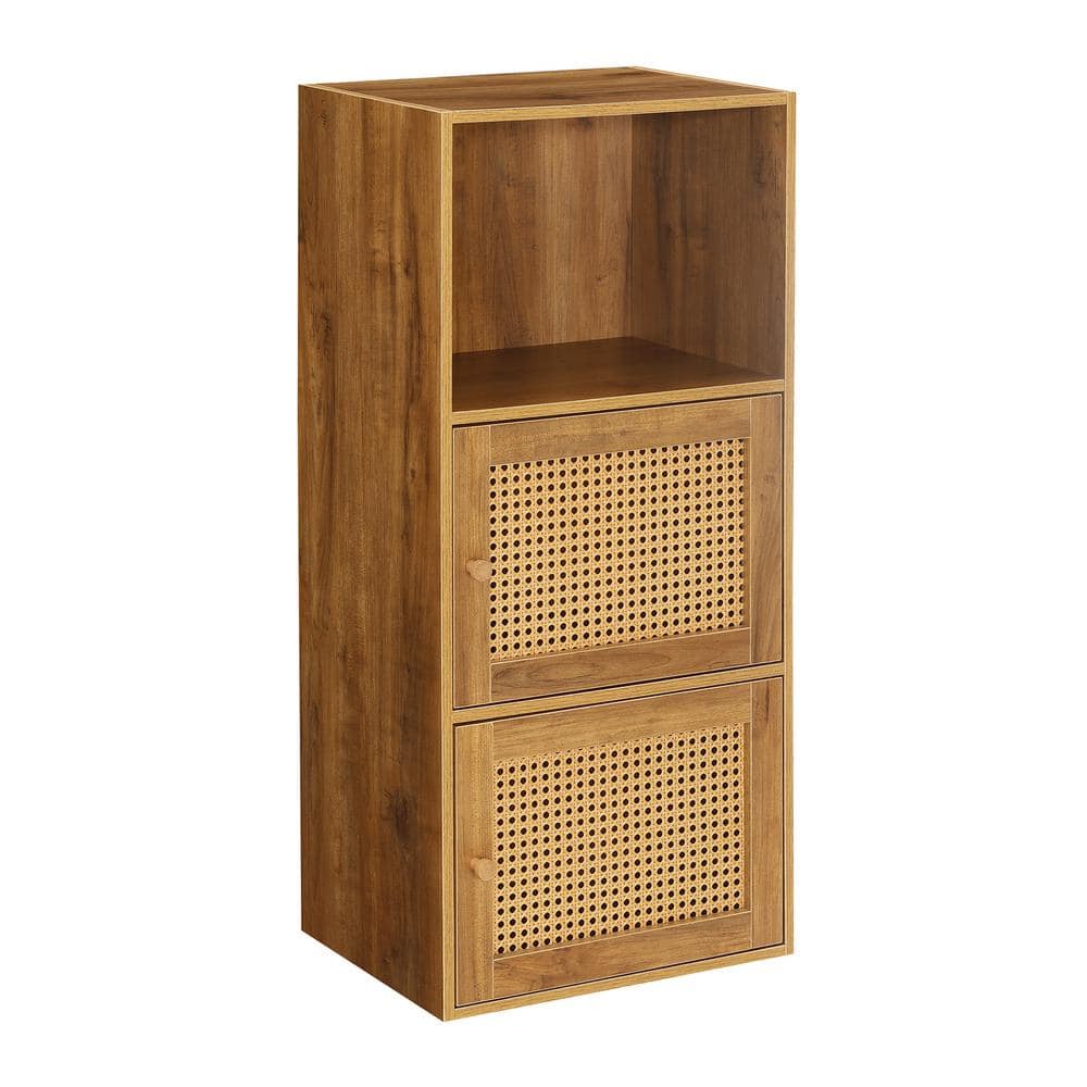 Boho Weave Brown Storage Cabinet with Lockable Shelf, 35.25" Height