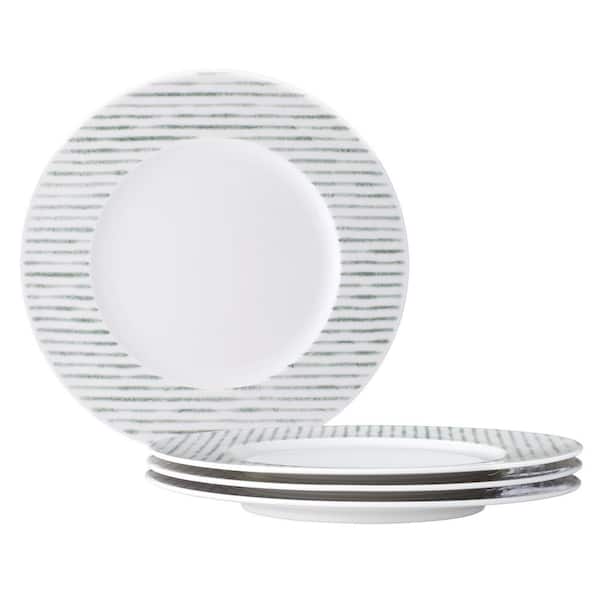 Noritake Green Hammock 9.5 in. (Green) Porcelain Stripes Rim Salad Plates, (Set of 4)