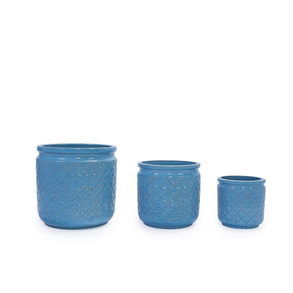 Set of 3 Modern Ceramic Planters-All-Weather Outdoor Flower Pots with Drainage for Garden, Patio, Windowsill