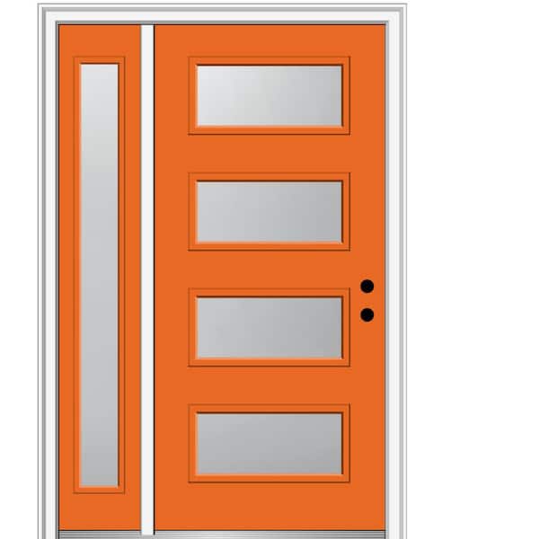 MMI Door 53 in. x 81.75 in. Celeste Frosted Glass Left-Hand Inswing 4-Lite Eclectic Painted Steel Prehung Front Door w/ Sidelite