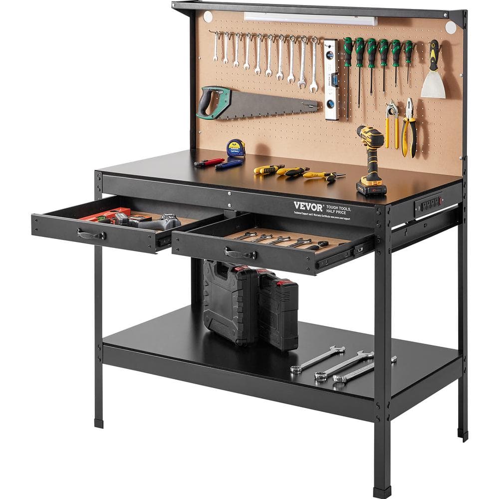 VEVOR 47 in. W x 24 in. D Heavy Duty Steel Workbench in Black 220 lbs ...