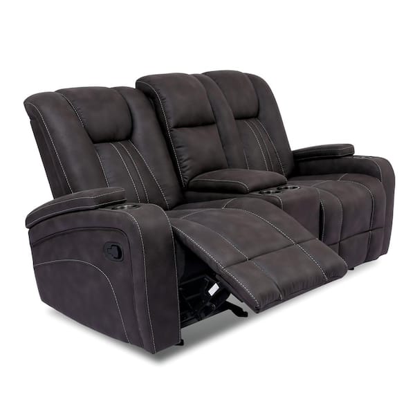 Furniture of America Stocklin 74 in. Dark Gray Faux Leather 2-Seats  Loveseats with Cup Holders IDF-9903-LV - The Home Depot