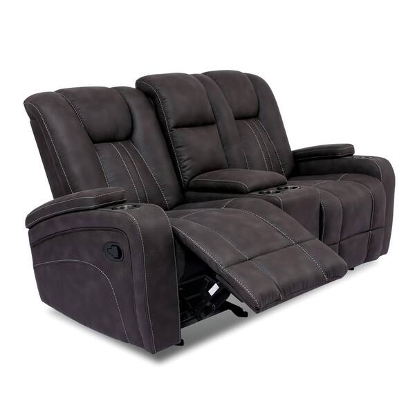 Furniture of America Dacious 81.25 in. Gray and Black Faux Leather 2-Seat Loveseat with Cup Holders and USB Charger