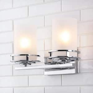 Fairfax 14.25 in. 2-Light Chrome Metal/Frosted Glass Contemporary Glam LED Vanity Light