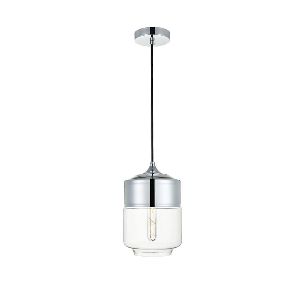 Timeless Home Ada 1-Light Pendant in Chrome with 7.1 in. W x 9.4 in. H Clea