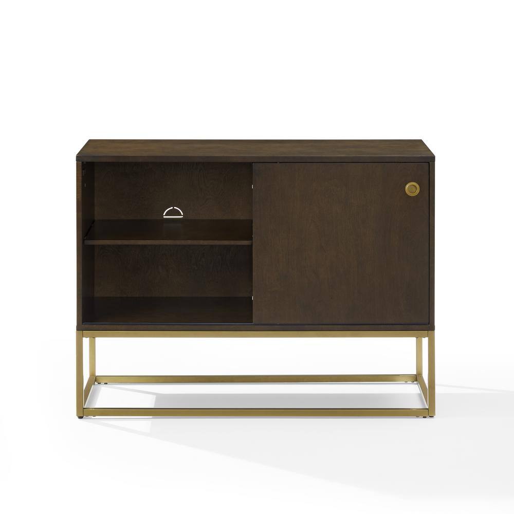 Byron Dark Brown and Gold Media Console with Vinyl Storage