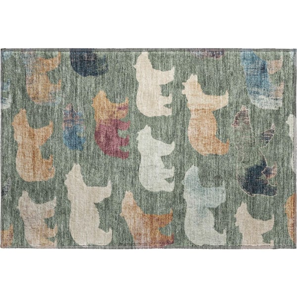 Mayfield Premium Machine Washable Abstract AMF2338 Green 2 ft. x 3 ft. Accent Rug