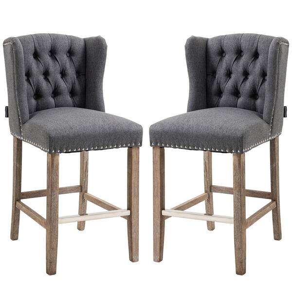 Boyel Living 41 In Classic Gray Linen, Tufted Bar Stools With Backs