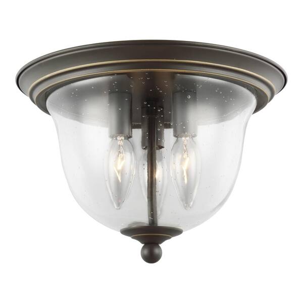 Generation Lighting Belton 3-Light Heirloom Bronze Ceiling Flush Mount with Dimmable Candelabra LED Bulb