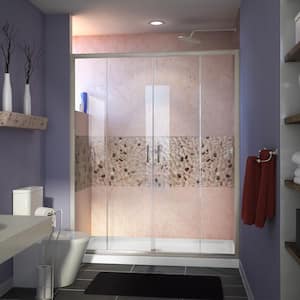 Visions 60 in. W x 30 in. D x 74-3/4 in. H Semi-Frameless Shower Door in Brushed Nickel with White Base Center Drain