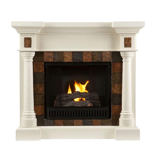 Southern Enterprises Carrington 45 in. Convertible Gel Fuel Fireplace in Ivory with Faux Slate