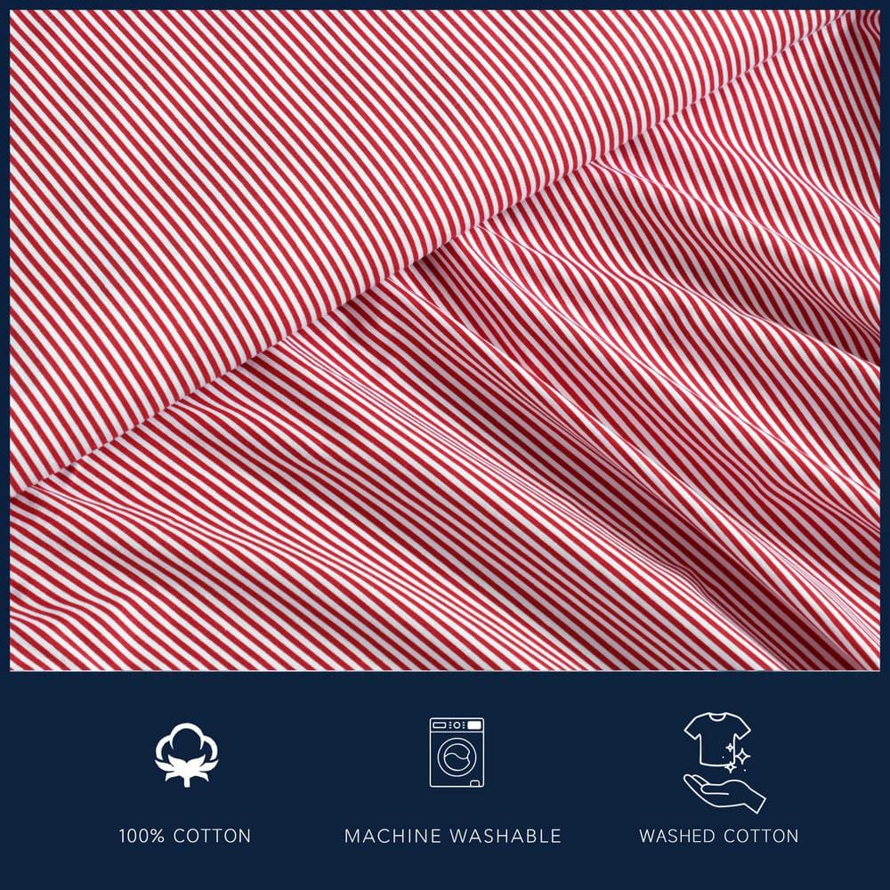 Full Size Red and White Cotton Percale Stripe Sheet Set
