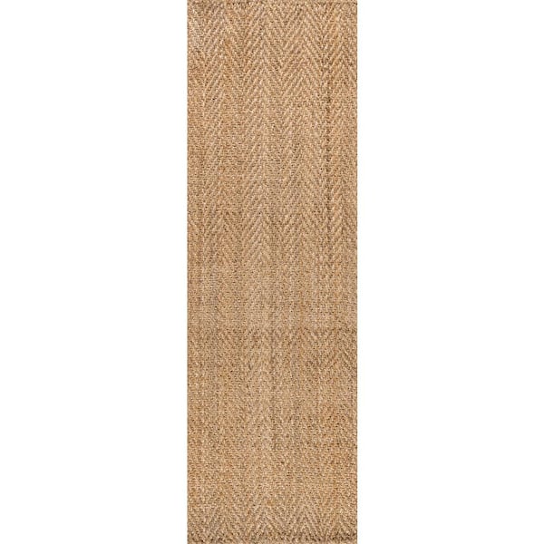 Espina Hand Woven Herringbone Chunky Jute Natural 2 ft. x 10 ft. Runner Rug
