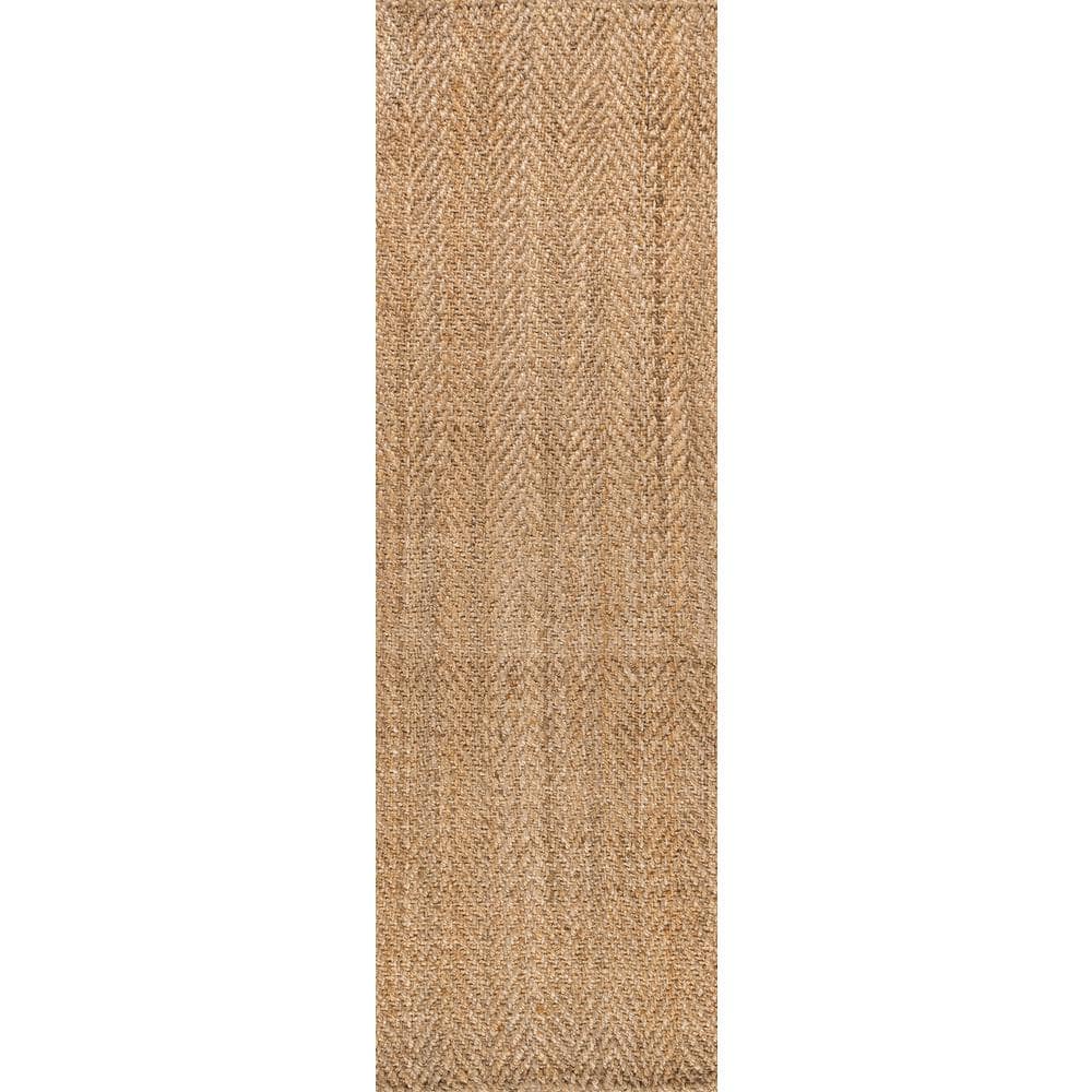 Espina Natural Jute Herringbone Handwoven Area Rug, 2x8