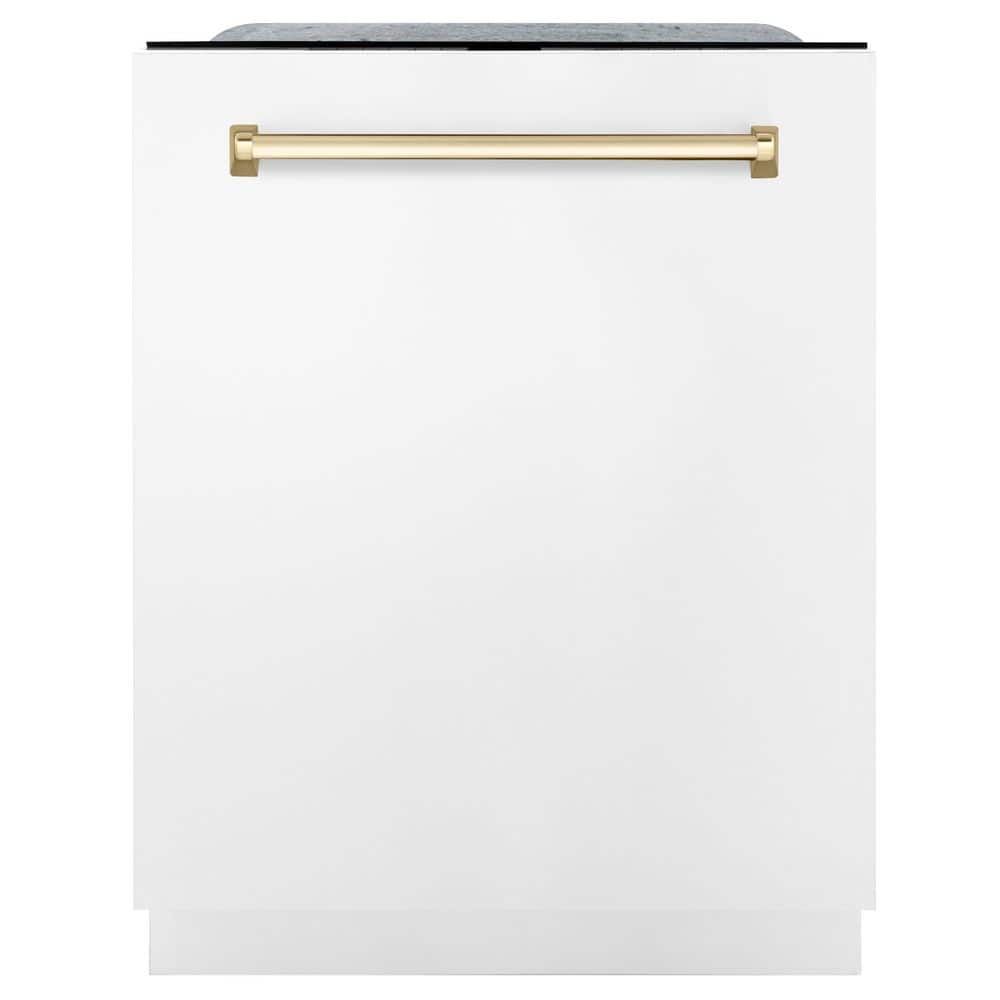 Autograph Edition 24 in. Top Control 6-Cycle Tall Tub Dishwasher with 3rd Rack in White Matte and Polished Gold