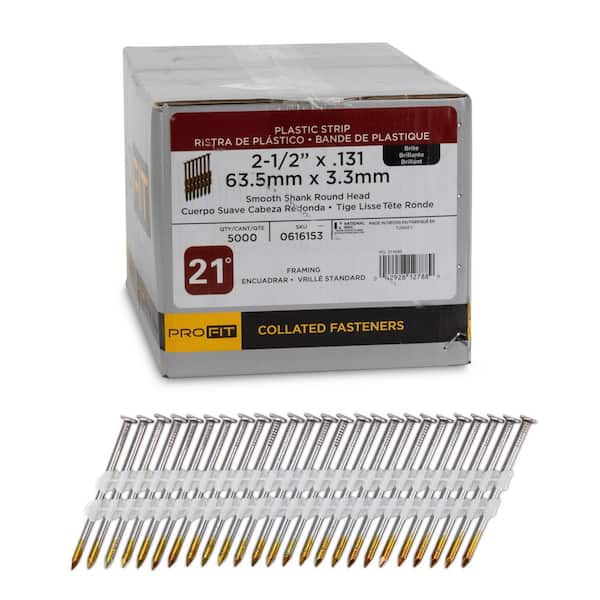2-1/2 in. x 0.131 21-Degree Bright Finish Smooth Shank Plastic Strip Framing Nails (5000 -Per Box)