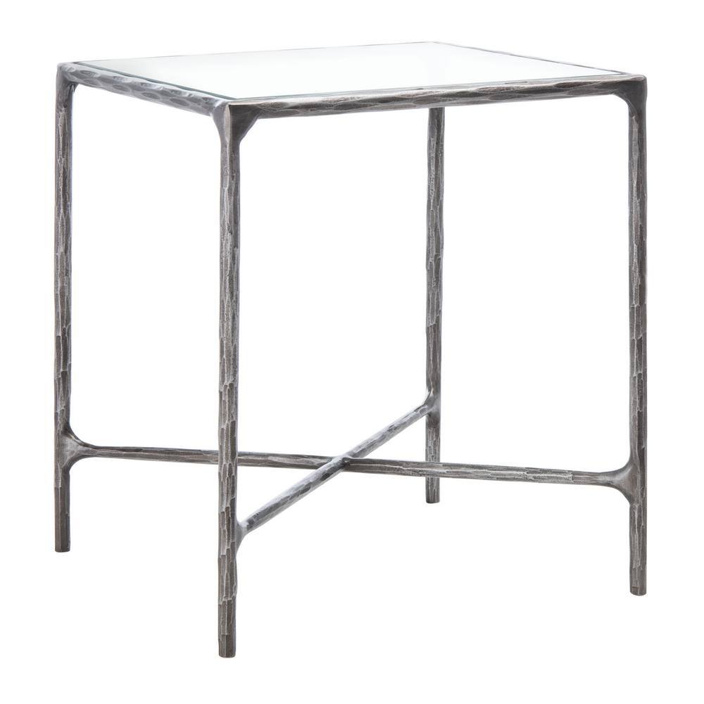 Elegant Jessa 18" Silver Metal and Tempered Glass Square End Table