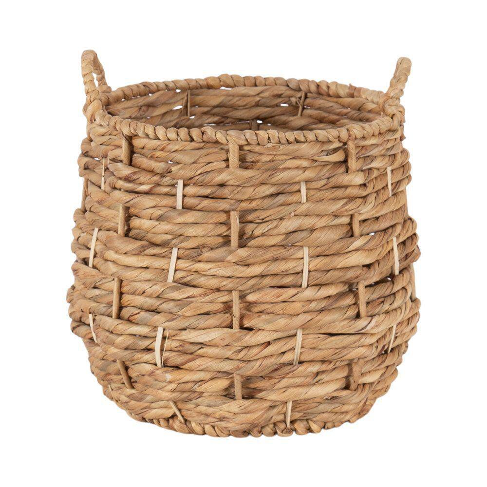 Natural Seagrass Round Woven Storage Basket with Handles