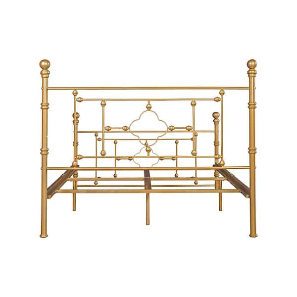 Metal Platform Bed Rayjon Queen Gold, Antique Brass Queen Platform Bed
