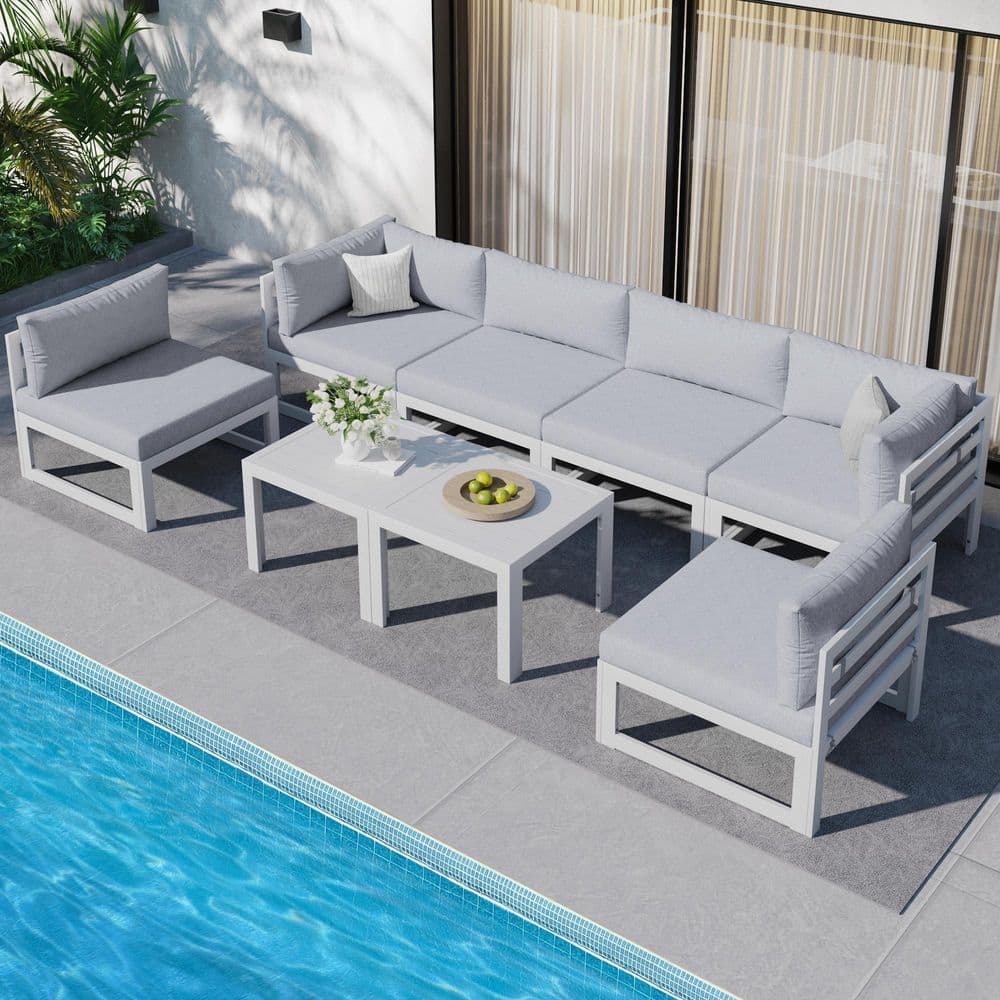 White 8-Piece Aluminum Outdoor Patio Conversation Sectional Deep Seating So