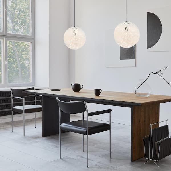 Circo 60-Watt 1-Light Matte Black Modern Pendant Light with White Art Glass Shade and No Bulbs Included