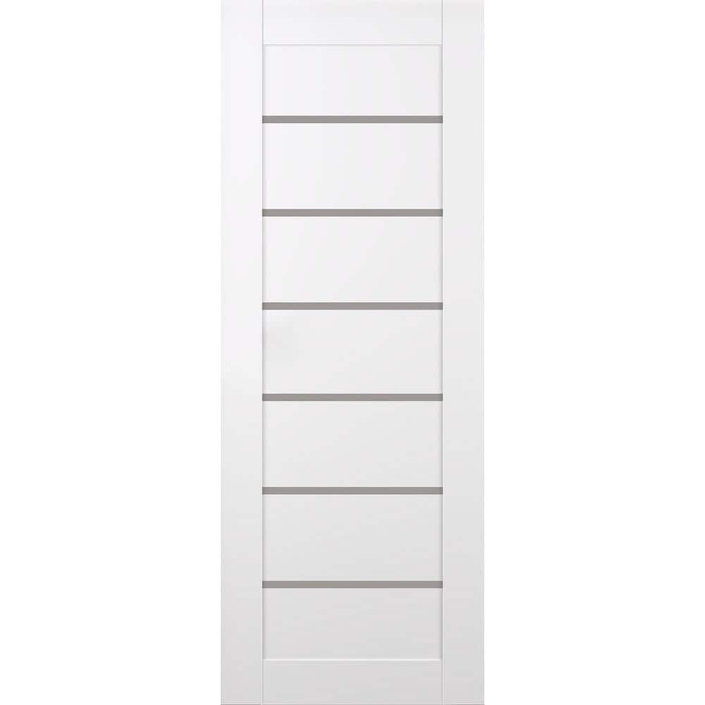 Alba 28 in. x 80 in. No Bore 6-Lite Frosted Glass Snow White Composite Wood Interior Door Slab -  Belldinni, 130029