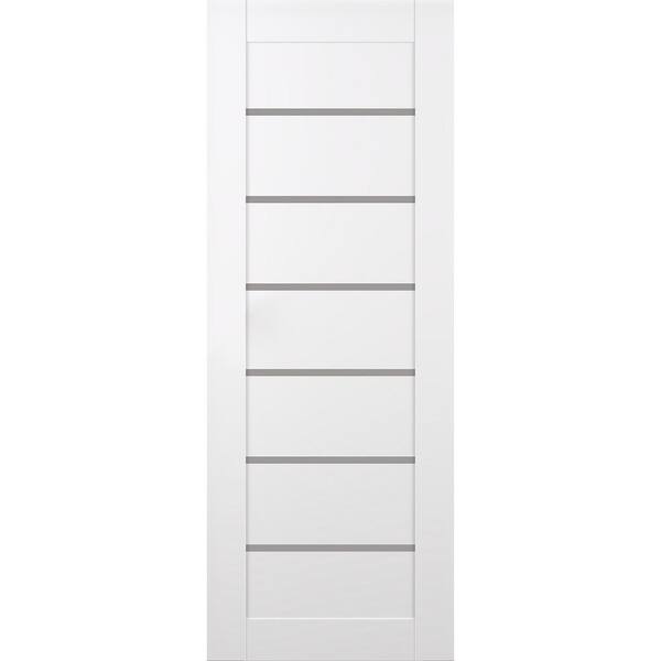 Alba 32 in. x 80 in. No Bore 6-Lite Solid Core Frosted Glass Snow White Finished Wood Composite Interior Door Slab