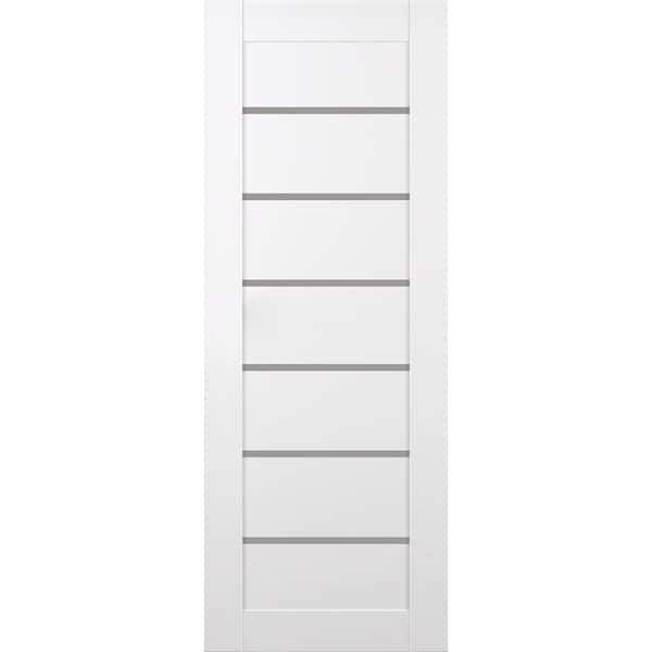 Alba 32 in. x 96 in. No Bore 7-Lite Solid Core Frosted Glass Snow White Finished Wood Composite Interior Door Slab